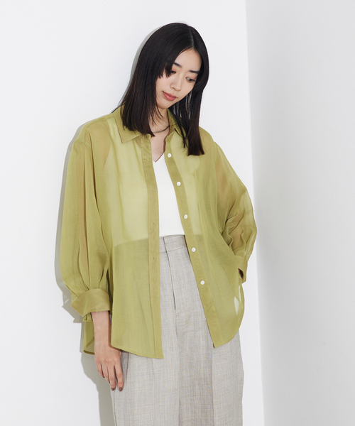 ブラウス シャツ ソフトオーガンジーシアーショートシャツ レディース ソフトオーガンジーシアーショートシャツ(F GRAY): トップス
