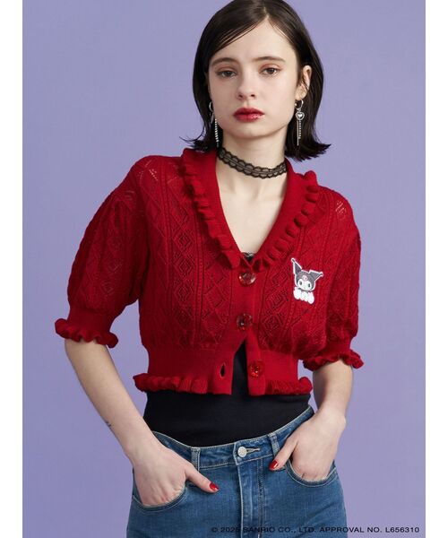 jouetie（ジュエティ）の「【メロクロコラボ】KUROMIフリルニットカーデ（カーディガン/ボレロ・レディース・レッド/ブラック/ピンク・MEDIUM）」の8枚目の写真
