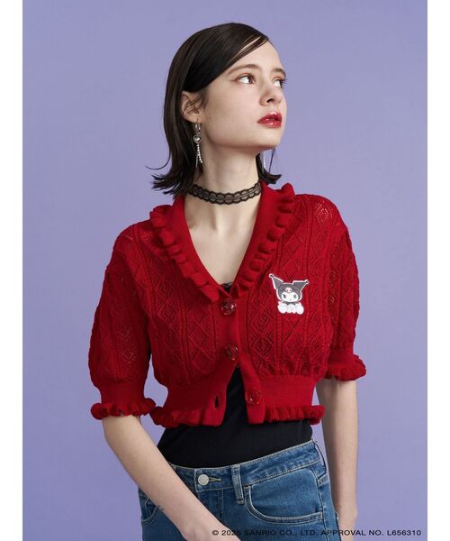 jouetie（ジュエティ）の「【メロクロコラボ】KUROMIフリルニットカーデ（カーディガン/ボレロ・レディース・レッド/ブラック/ピンク・MEDIUM）」の10枚目の写真