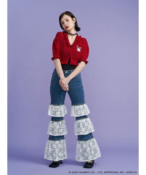 jouetie（ジュエティ）の「【メロクロコラボ】KUROMIフリルニットカーデ（カーディガン/ボレロ・レディース・レッド/ブラック/ピンク・MEDIUM）」の11枚目の写真