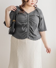 CLETTE | 肩リボンギャザー半袖リブプルオーバー(Tシャツ/カットソー)
