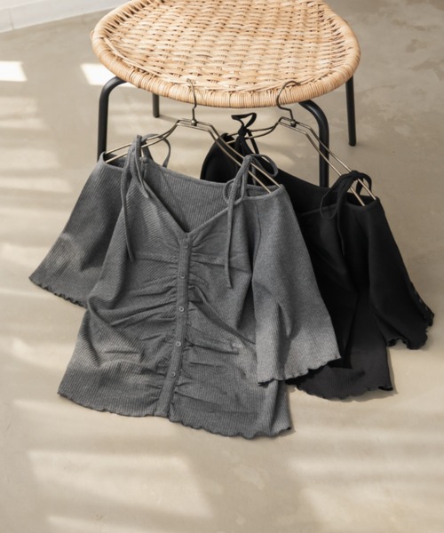 CLETTE(クレット)の「肩リボンギャザー半袖リブプルオーバー(Tシャツ/カットソー・レディース・チャコールグレー/ブラック・4L/3L/LL)」の8枚目の写真