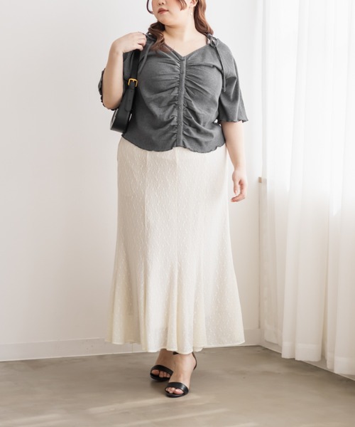CLETTE(クレット)の「肩リボンギャザー半袖リブプルオーバー(Tシャツ/カットソー・レディース・チャコールグレー/ブラック・4L/3L/LL)」の12枚目の写真