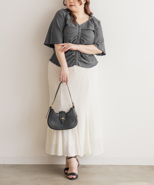 CLETTE(クレット)の「肩リボンギャザー半袖リブプルオーバー(Tシャツ/カットソー・レディース・チャコールグレー/ブラック・4L/3L/LL)」の13枚目の写真