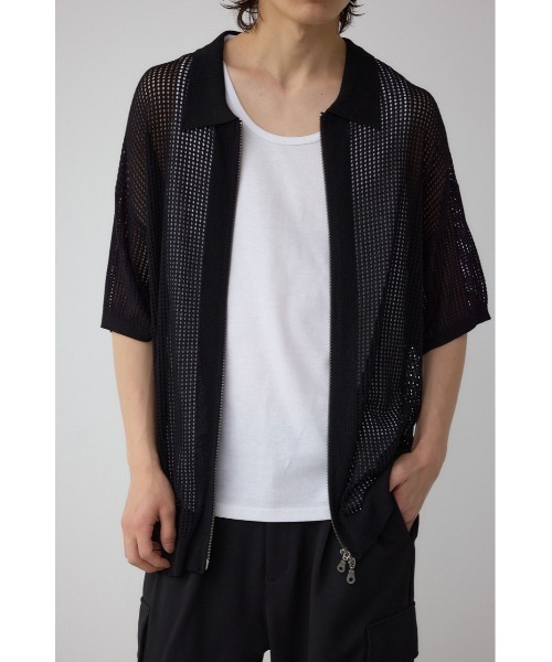 AZUL by moussy（アズールバイマウジー）の「ポロ襟ジップニットトップス（ポロシャツ・メンズ・ブラック/ダークグリーン/アイボリー・MEDIUM/LARGE）」の3枚目の写真