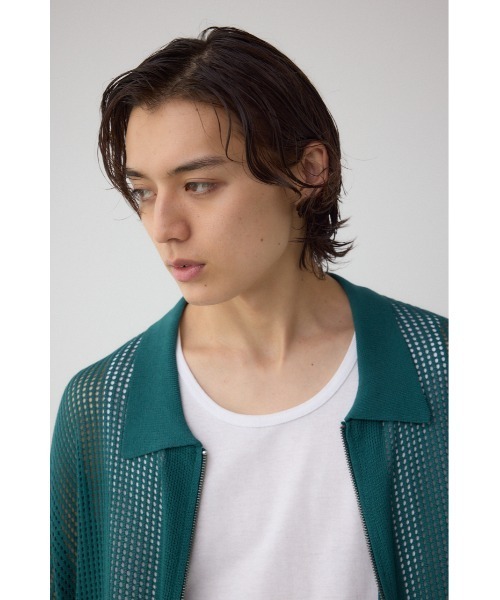 AZUL by moussy（アズールバイマウジー）の「ポロ襟ジップニットトップス（ポロシャツ・メンズ・ブラック/ダークグリーン/アイボリー・MEDIUM/LARGE）」の14枚目の写真