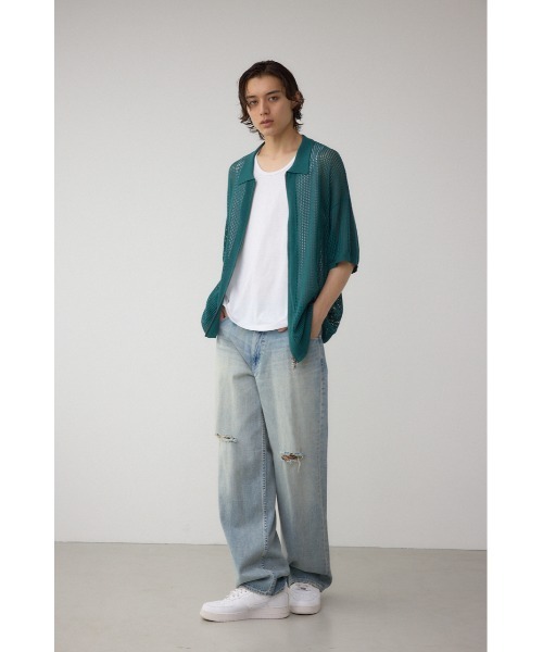 AZUL by moussy（アズールバイマウジー）の「ポロ襟ジップニットトップス（ポロシャツ・メンズ・ブラック/ダークグリーン/アイボリー・MEDIUM/LARGE）」の15枚目の写真