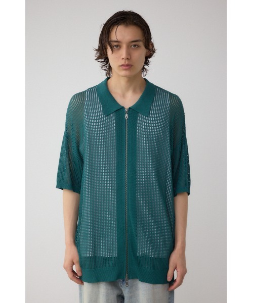 AZUL by moussy（アズールバイマウジー）の「ポロ襟ジップニットトップス（ポロシャツ・メンズ・ブラック/ダークグリーン/アイボリー・MEDIUM/LARGE）」の16枚目の写真