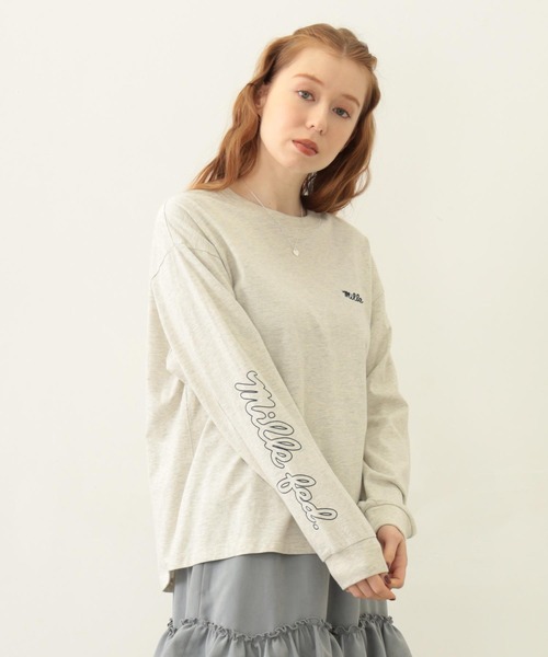 MILKFED.（ミルクフェド）の「ICING LOGO WIDE L/S TEE（Tシャツ/カットソー・レディース・ブラック/ライトピンク/オートミール・M/L）」の2枚目の写真