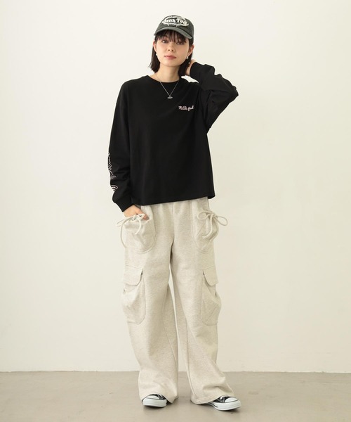 MILKFED.（ミルクフェド）の「ICING LOGO WIDE L/S TEE（Tシャツ/カットソー・レディース・ブラック/ライトピンク/オートミール・M/L）」の6枚目の写真