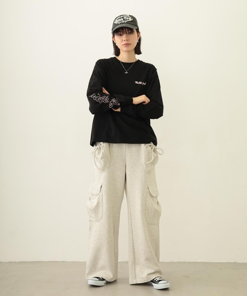 MILKFED.（ミルクフェド）の「ICING LOGO WIDE L/S TEE（Tシャツ/カットソー・レディース・ブラック/ライトピンク/オートミール・M/L）」の8枚目の写真