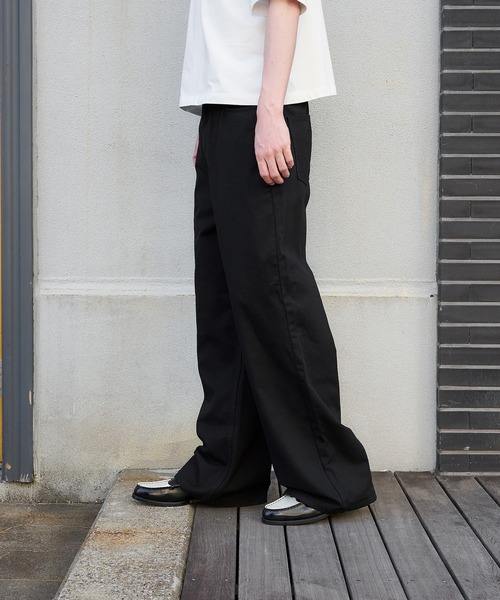 コットン ワイドバギー サイドライン レイヴパンツ quaranciel スラックス パンツ quaranciel:「洗濯機可能」サイド