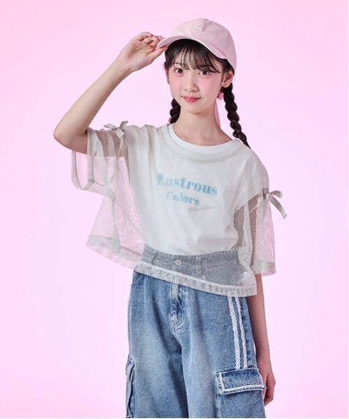 美品メゾピアノ100リボンセットアップピンクTシャツ&フリルスカパンツ2点セット セール】メッシュTシャツセット（Tシャツ/カットソー）｜mezzo