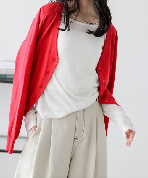 AMELY(エミリー)の「ラウンドネック シアー 長袖Tシャツ(Tシャツ/カットソー・レディース・グレー/ベージュ/ホワイト/ブラック・フリー)」の9枚目の写真
