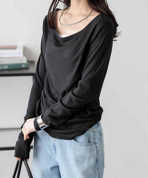 AMELY(エミリー)の「ラウンドネック シアー 長袖Tシャツ(Tシャツ/カットソー・レディース・グレー/ベージュ/ホワイト/ブラック・フリー)」の12枚目の写真
