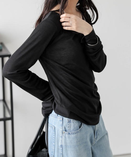 AMELY(エミリー)の「ラウンドネック シアー 長袖Tシャツ(Tシャツ/カットソー・レディース・グレー/ベージュ/ホワイト/ブラック・フリー)」の13枚目の写真