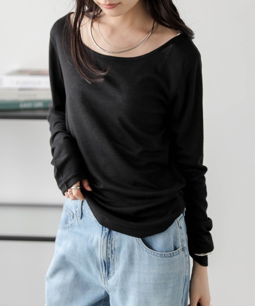 AMELY(エミリー)の「ラウンドネック シアー 長袖Tシャツ(Tシャツ/カットソー・レディース・グレー/ベージュ/ホワイト/ブラック・フリー)」の14枚目の写真
