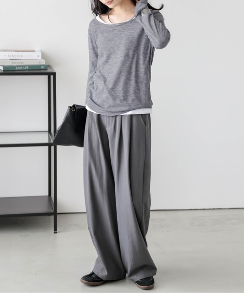 AMELY(エミリー)の「ラウンドネック シアー 長袖Tシャツ(Tシャツ/カットソー・レディース・グレー/ベージュ/ホワイト/ブラック・フリー)」の18枚目の写真