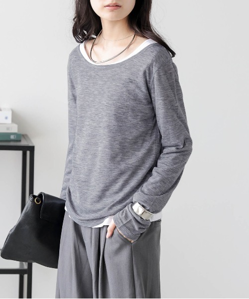 AMELY(エミリー)の「ラウンドネック シアー 長袖Tシャツ(Tシャツ/カットソー・レディース・グレー/ベージュ/ホワイト/ブラック・フリー)」の20枚目の写真