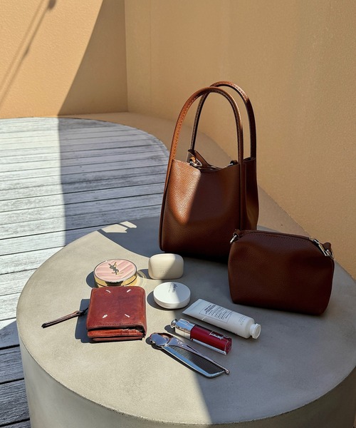 ブラウンレザー ハンドバッグ ポーチ付き ブラウンレザー ハンドバッグ