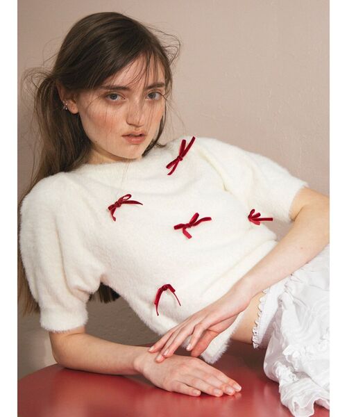 CALNAMUR（カルナムール）の「メニーリボンシャギーニット（ニット/セーター・レディース・ブラック/ライトブルー/ホワイト・FREE）」の8枚目の写真