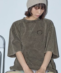ヴィンテージ加工ピグメント サークルロゴ刺繍 オーバーサイズ半袖Tシャツ