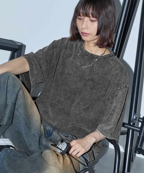 セール】ヴィンテージ加工ピグメント サークルロゴ刺繍 オーバーサイズ