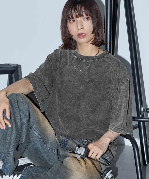 Anchor Smith（アンカー スミス）の「ヴィンテージ加工ピグメント サークルロゴ刺繍 オーバーサイズ半袖Tシャツ（Tシャツ/カットソー・レディース・ブラウン/ネイビー/ブラック/ワイン・M/L）」の6枚目の写真