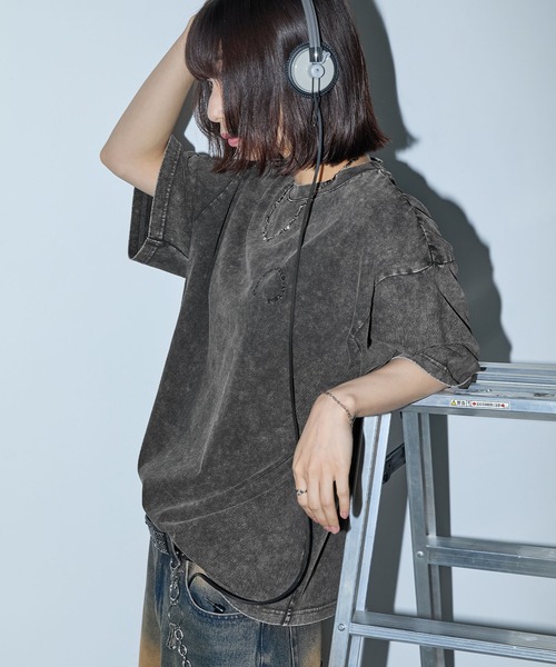 Anchor Smith（アンカー スミス）の「ヴィンテージ加工ピグメント サークルロゴ刺繍 オーバーサイズ半袖Tシャツ（Tシャツ/カットソー・レディース・ブラウン/ネイビー/ブラック/ワイン・M/L）」の8枚目の写真