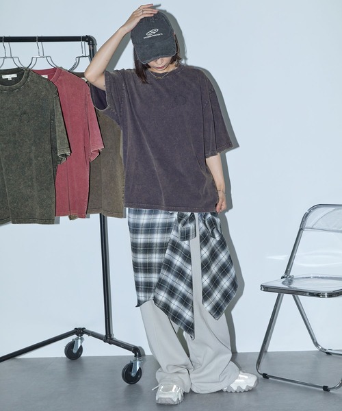 セール】ヴィンテージ加工ピグメント サークルロゴ刺繍 オーバーサイズ