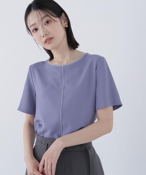 NATURAL BEAUTY BASIC(ナチュラルビューティーベーシック)の「◇シフォンラインTブラウス(シャツ/ブラウス・レディース・ダークブルー/グレイッシュベージュ/オフホワイト・SMALL/MEDIUM)」の1枚目の写真