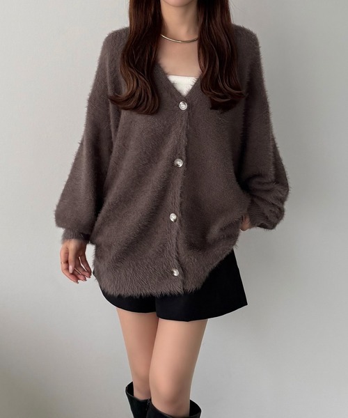 カーディガン、ショートパンツ callautia（カラウティア）の「薄手ニットシャギーカーディガン+
