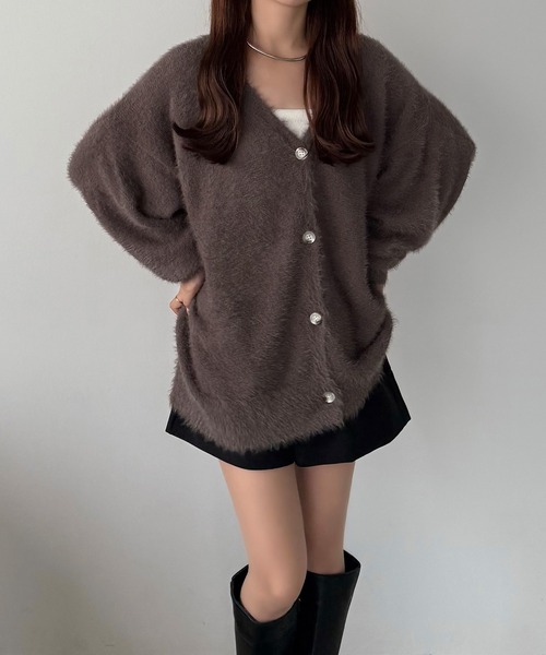 callautia(カラウティア)の「薄手ニットシャギーカーディガン+ショートパンツSET(セットアップ・レディース・ブルー/チャコール/モカ・LARGE/MEDIUM)」の7枚目の写真