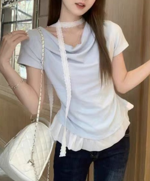 LOULOU select(ルルセレクト)の「裾フリルドレープTシャツ(Tシャツ/カットソー・レディース・サックスブルー/イエロー・M)」の2枚目の写真