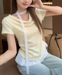 LOULOU select | 裾フリルドレープTシャツ(Tシャツ/カットソー)