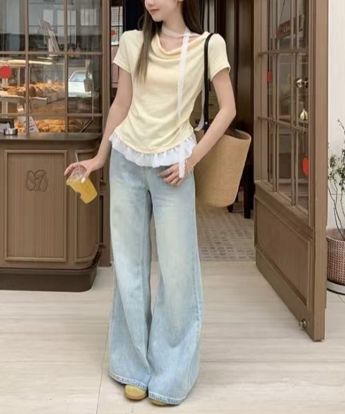 LOULOU select(ルルセレクト)の「裾フリルドレープTシャツ(Tシャツ/カットソー・レディース・サックスブルー/イエロー・M)」の4枚目の写真