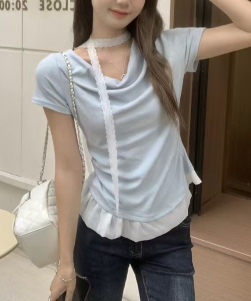 LOULOU select(ルルセレクト)の「裾フリルドレープTシャツ(Tシャツ/カットソー・レディース・サックスブルー/イエロー・M)」の9枚目の写真