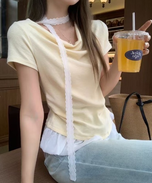 LOULOU select(ルルセレクト)の「裾フリルドレープTシャツ(Tシャツ/カットソー・レディース・サックスブルー/イエロー・M)」の6枚目の写真