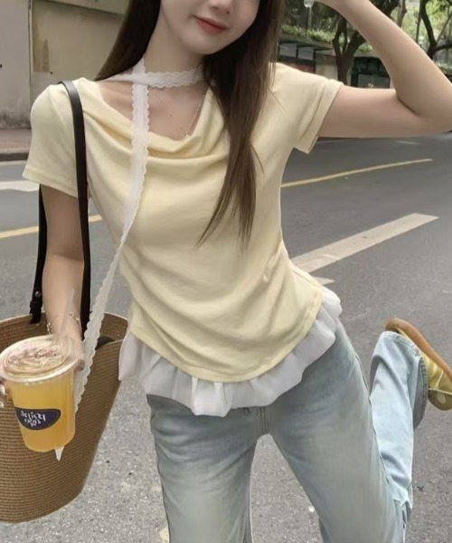 LOULOU select(ルルセレクト)の「裾フリルドレープTシャツ(Tシャツ/カットソー・レディース・サックスブルー/イエロー・M)」の7枚目の写真