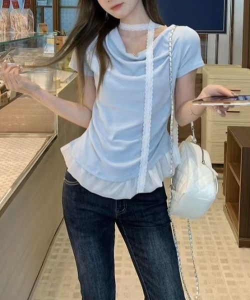 LOULOU select(ルルセレクト)の「裾フリルドレープTシャツ(Tシャツ/カットソー・レディース・サックスブルー/イエロー・M)」の8枚目の写真