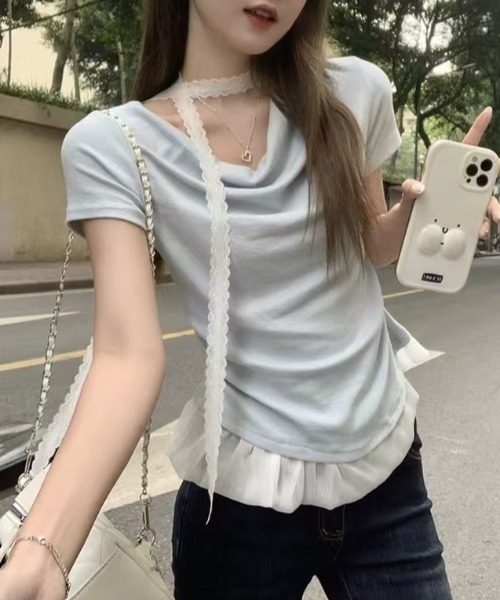 LOULOU select(ルルセレクト)の「裾フリルドレープTシャツ(Tシャツ/カットソー・レディース・サックスブルー/イエロー・M)」の10枚目の写真