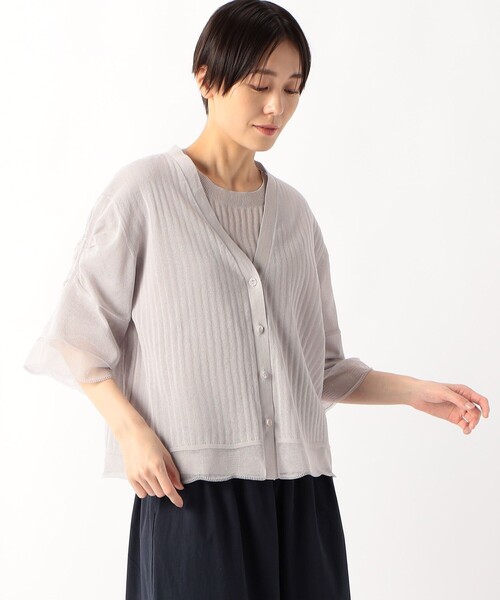 K.T KIYOKO TAKASE(キヨコタカセ)の「ストライプ調シアーニット ベルスリーブシアーカーディガン(カーディガン/ボレロ・レディース・イエロー×グリーン・9号)」の17枚目の写真