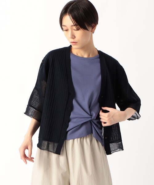 K.T KIYOKO TAKASE(キヨコタカセ)の「ストライプ調シアーニット ベルスリーブシアーカーディガン(カーディガン/ボレロ・レディース・イエロー×グリーン・9号)」の15枚目の写真