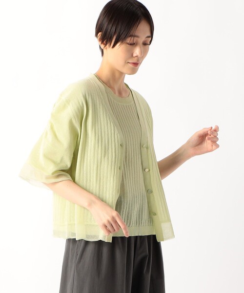 K.T KIYOKO TAKASE(キヨコタカセ)の「ストライプ調シアーニット ベルスリーブシアーカーディガン(カーディガン/ボレロ・レディース・イエロー×グリーン・9号)」の13枚目の写真