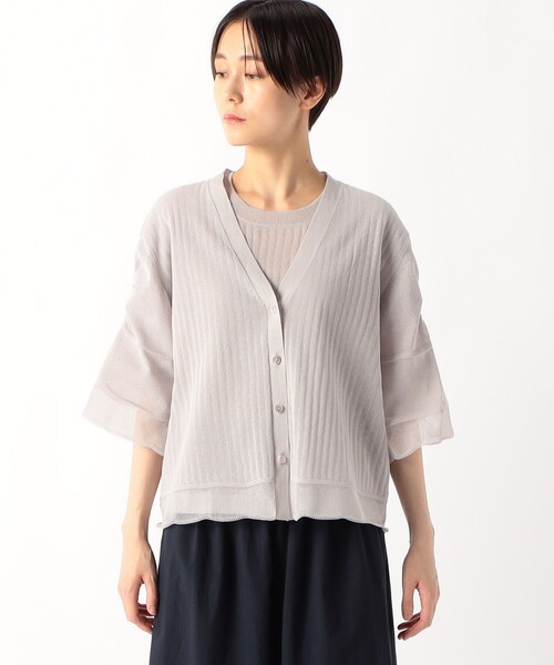 K.T KIYOKO TAKASE(キヨコタカセ)の「ストライプ調シアーニット ベルスリーブシアーカーディガン(カーディガン/ボレロ・レディース・イエロー×グリーン・9号)」の12枚目の写真