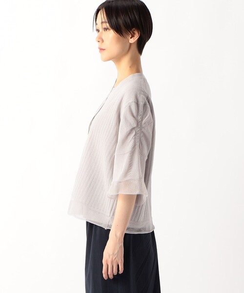 K.T KIYOKO TAKASE(キヨコタカセ)の「ストライプ調シアーニット ベルスリーブシアーカーディガン(カーディガン/ボレロ・レディース・イエロー×グリーン・9号)」の11枚目の写真