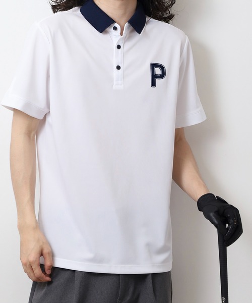 XXL プーマゴルフ 鹿の子ストレッチ Pロゴ クレリック ポロシャツ ホワイト PUMA プーマ ゴルフ ストレッチ カノコ Pロゴ クレリック 半袖