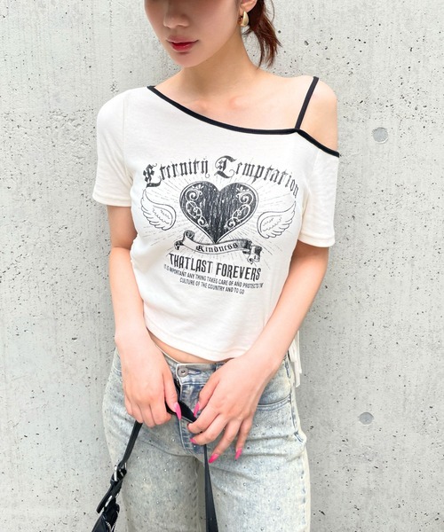 3.3 Field Trip (3.3フィールドトリップ)の「3.3 Field Trip/ハートプリントワンショルT(Tシャツ/カットソー・レディース・ブラック/ホワイト・FREE)」の1枚目の写真