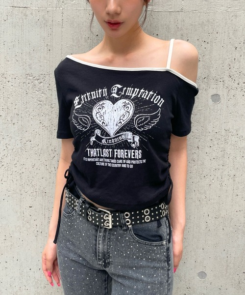 3.3 Field Trip (3.3フィールドトリップ)の「3.3 Field Trip/ハートプリントワンショルT(Tシャツ/カットソー・レディース・ブラック/ホワイト・FREE)」の2枚目の写真