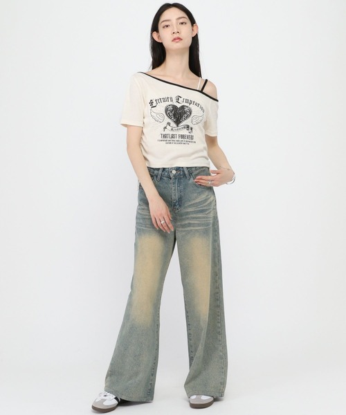 3.3 Field Trip (3.3フィールドトリップ)の「3.3 Field Trip/ハートプリントワンショルT(Tシャツ/カットソー・レディース・ブラック/ホワイト・FREE)」の3枚目の写真